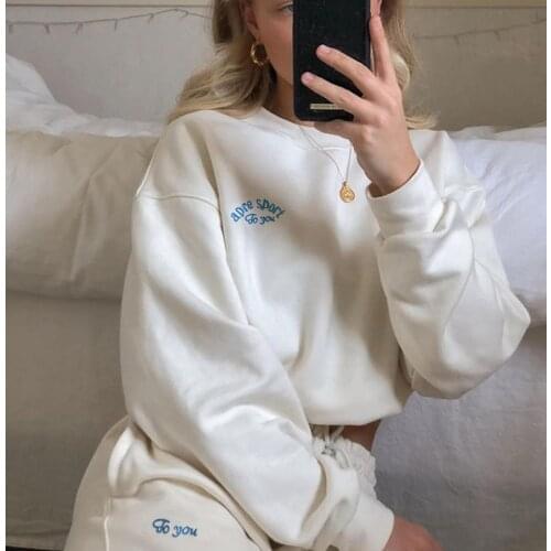 Winter Autunmn Women Sweatshirt Set Loose 100% Cotton Female Sport Casual Streetwear Pullover Pant Two Piece Outfit Tracksuit