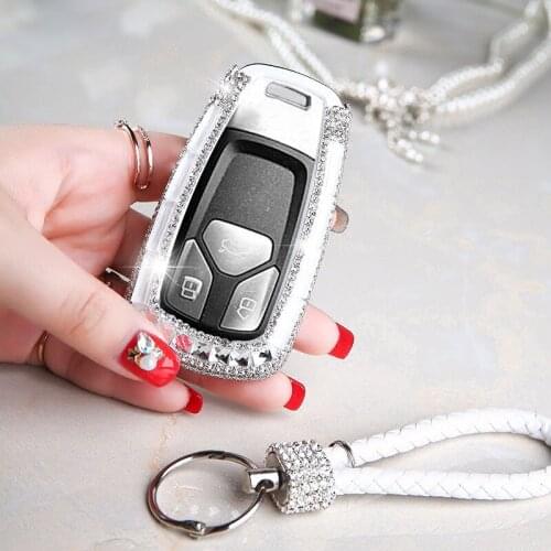 Fashion Diamond Crystal Car Key Cover Case For Audi A4 B9 Q5 Q7 TT TTS 8S 2016 2017 car Smart Remote key shell Auto Accessories