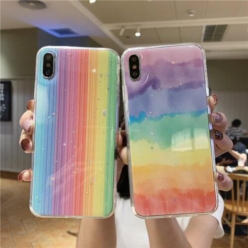 Fashion Glitter Colorful Rainbow Phone Cases For iPhone 11 Pro XR XS Max X Soft Back Cover For iPhone 6 6S 7 8 Plus Bling Case