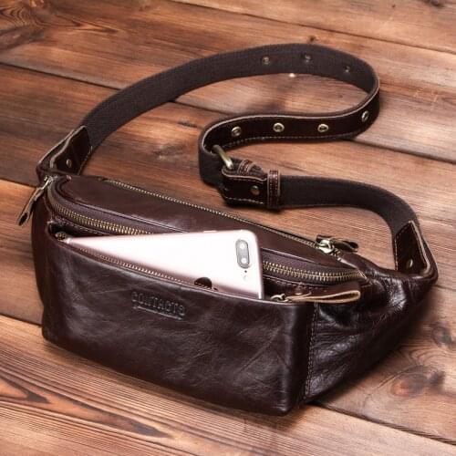 Genuine Leather Men Waist Packs Mens Luxury Travel Fanny Bag Large Capacity Chest Bag Cowhide Belt Bags For Male Zipper Bum Bag