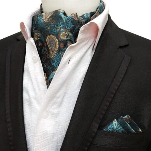 British Style Men Ascot Set Fashion Formal Scarf Neckerchief with Pocket Square