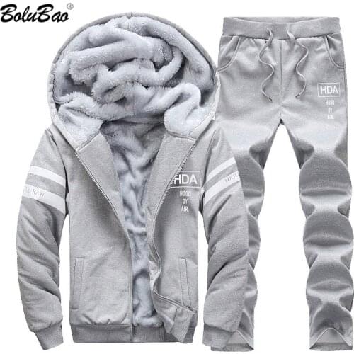 BOLUBAO Sporting Men Winter Track Suits Sets Mens Warm Hooded Sportswear Lined Thick Tracksuit 2PCS Jacket + Pant Set Male