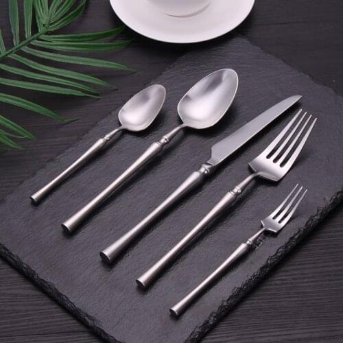 Cutlery Set Stainless Steel Spoon Fork Set Tea Fork Luxury Tableware Silver Cutlery 5pcs Set for Party Restaurant Dropshipping
