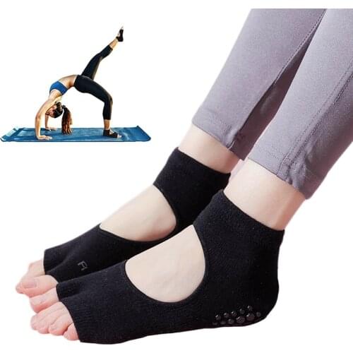 1 Pair Yoga Socks for Women Non Slip Toeless with Grip for Pilates Barre Ballet Dance Fitness Sport Sock Cotton Dance Slippers