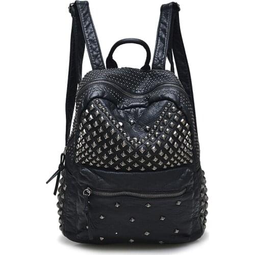 2021 New Fashion Women Backpacks Washed Leather Backpacks Lady Girls Travel Women Bags Rivet Backpacks Student School Bag Hot