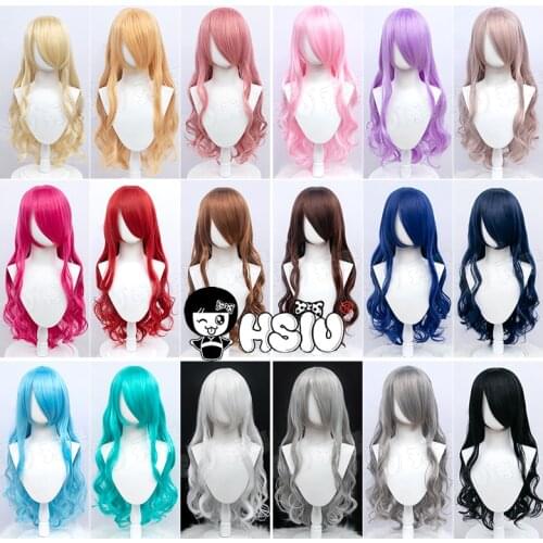 「HSIU Brand」cosplay wig 75cm 29.5in multi-color Long curly hair pink blue red purple silver Party curly Wig Fiber synthetic wig