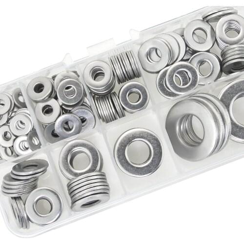 270pcs Flat Washer M3 M4 M5 M6 M8 M10 304 Stainless Steel Flat Washers Set Plain Gasket Assortment Kit with Storage Box
