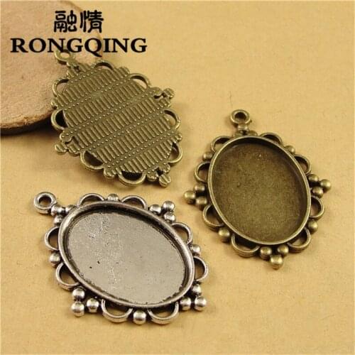 RONGQING 25*18MM 40pcs/lot lace Retro Necklace Tray Cabochon Base Setting DIY Accessories Wholesale Craft