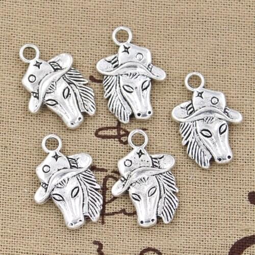 8pcs Charms Horse In Cowboy Hat 23x16mm Antique Bronze Silver Color Pendants Making DIY Handmade Tibetan Finding Jewelry