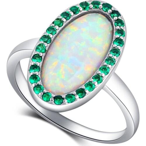 ROLILASON OR894 Zircon Oval design Vintage white fire Opal stamped Silver Fashion Jewelry Rings USA size #7#7.5#8#8.5#9