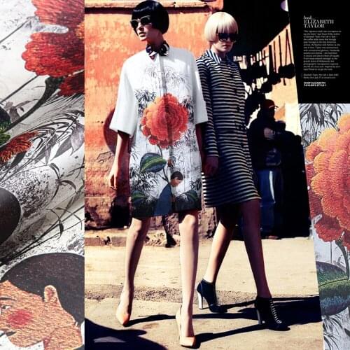 PRINT SILK ORGANZA SATIN FABRIC 135cm width 14momme 100% Silk Fabric Tissues Satin Red Flower Pattern