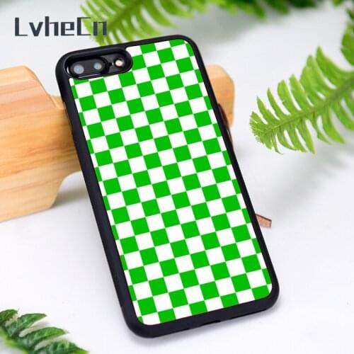 LvheCn Silicone Rubber Phone Case Cover for iPhone 6 6S 7 8 Plus X XS XR 11 12 Mini Pro Max Green Chequered Checkers Chess Board