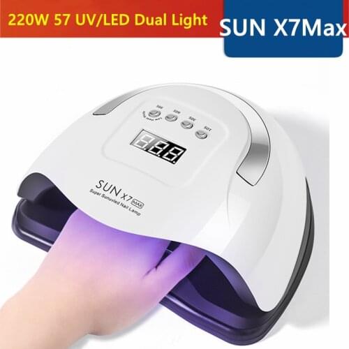 SUN X7 Max 220W Nail Lamp Intelligent 57 UV/LED Dual Light Quick Dry Nail Gel Dryer Lamp Professional Phototherapy Manicure Lamp