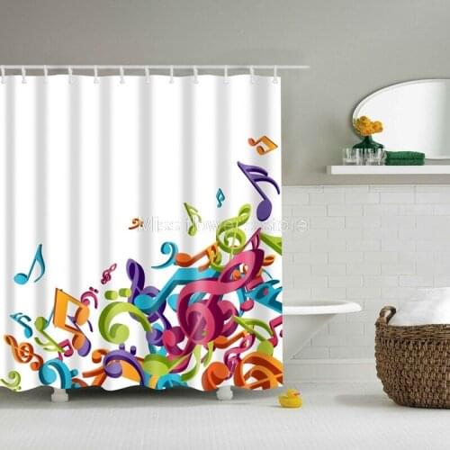 Colorful Music Character Pattern Design Custom Shower Curtain Bathroom Waterproof Mildewproof Polyester Fabric With 12 Hooks