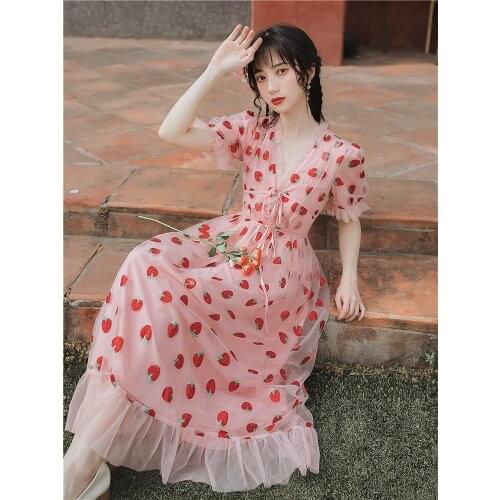 2020 new fashion womens clothing Print Short V-Neck Vintage dresses