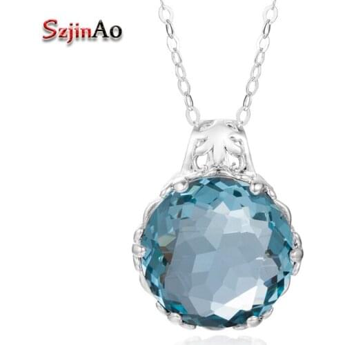 Szjinao Austrian Blue Crystal Crown Pendant Fashion White Gold Color Necklaces & Pendants For Women Wedding Thomas Sabor Jewelry