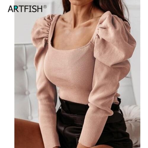 Female Slim Fit Jumper Mujer Solid Knitwear Crochet Puff Long Sleeve Knitted Body Suit Vintage Retro Sexy Bodysuits Women G2089