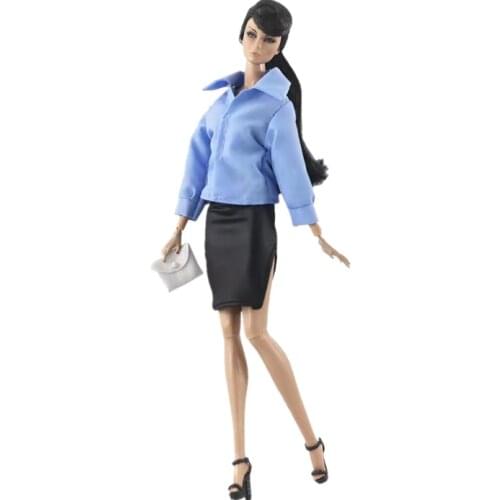 1/6 Cosplay Office Lady Work Wear Blue Shirt Top Skirt For Barbie Doll Clothes Outfits Set 11.5" BJD Dolls Accessories Girl Gift