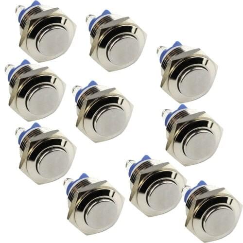 10Pcs 16mm Raised Top Start Horn Momentary Metal Push Button Switch Stainless
