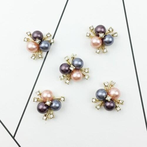 10pcs/lot 20mm*20mm Pearl Rhinestone Decorative Buttons for Craft Wedding Invitation Card DIY Girl Hair Bowknot Metal Buttons