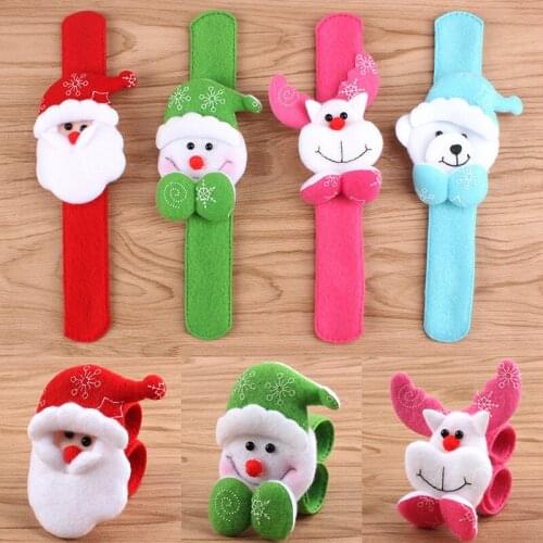 12Pcs/Lot Kids Children Christmas Gift Patting Circle Bracelet Watch SantaClaus Snowman Deer New Year Party Toy Wrist Decoration