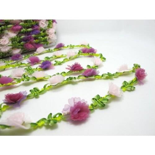 2 Yards Woven Rococo Ribbon Trim with Rose Flower Buds|Decorative Floral Ribbon|Scrapbook Materials|Clothing|Decor