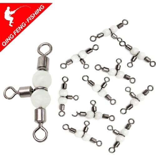 20pcs Bearing Barrel Ring Fishing Connector Rolling Swivel 3 Way Fluorescent Beads Fishhook Lure Line Fishing Tackle