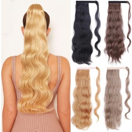 AZQUENN Long Hollywood Synthetic Wave Ponytail Extension Wrap Around Ponytail Clip in Hair Hairpiece for Women Black Blonde Red