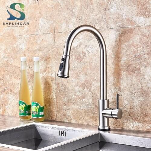 Free Shipping Brushed Pull Out Kitchen Sink Faucet Deck Mounted Stream Sprayer Kitchen Mixer Tap Bathroom Kitchen Hot Cold Tap
