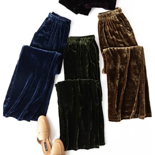 Women Summer 100% Natural Silk Pants Silk Loose Style Trousers Work Wear Fashion Holiday wide leg multicolor Pants