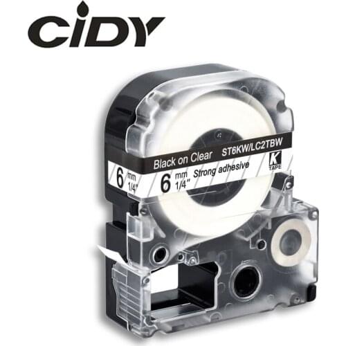 CIDY 6mm Black on Clear ST6KW / LC-2TBW9 LC-2TBW LC 2TBW LC2TBW compatible label tapes for kingjim printers for LW300 LW400