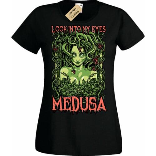 Medusa T-Shirt look into my eyes female demon Womens Ladies