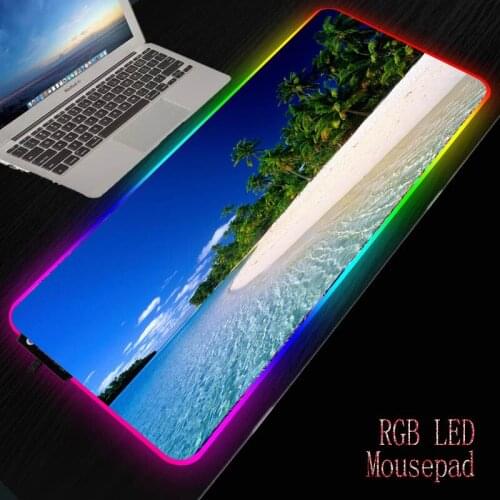 Mairuige Beach Island Palm Tree Scenery Large RGB Gaming Mouse Pad LED Light Illuminated USB Wired Colorful Luminous Mouse Mice