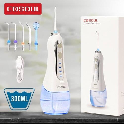 COSOUL Oral Irrigator Dental Water Flosser 300ML Big Capacity Cordless Portable teeth cleaner Professional water jet Home Use