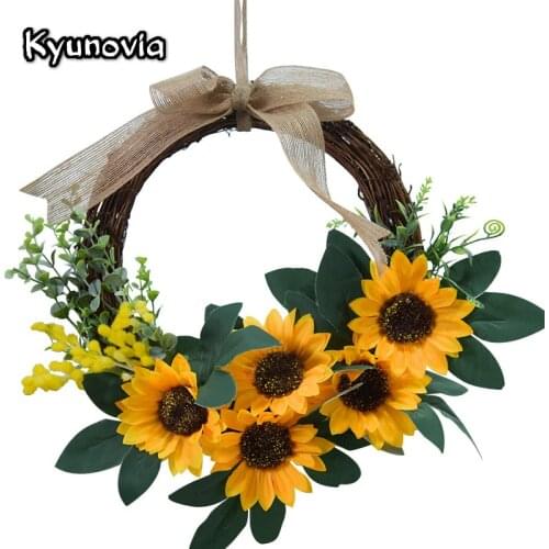 Artificial Sunflower Garland 26cm Home Decoration Handmade Rattan Simulation Door Wreath Wall Decoration Bedroom Pendant KH06