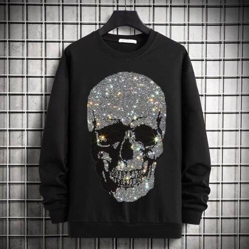 Exquisite Hot Drilling Oversized Pullover Slim Fit Luxury Mens Hoodie Thick Winter Personality Unique Skull Selling Sweatshirt