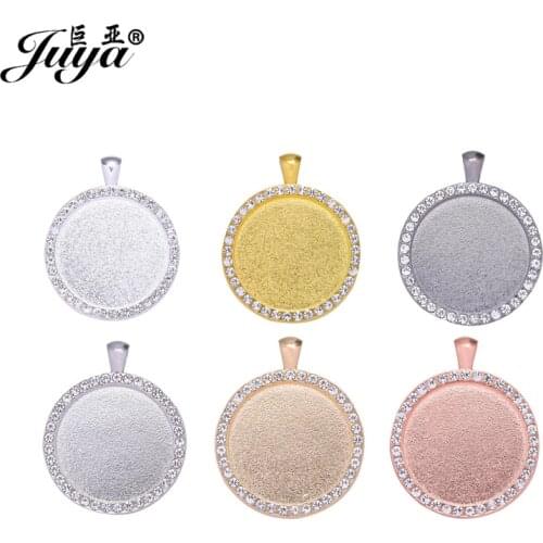 30PCS Cabochon Pendant Base With Diamond Zircon DIY Jewelry Making For Pendant Necklace 30mm Alloy Tray Craft jewellery Findings