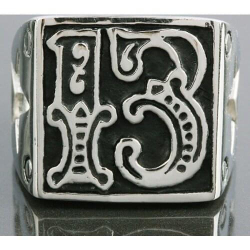 Stainless Steel Lucky Number 13 Ring Hollow Star Shape Punk Hip Hop Ring For Men Women Jewelry