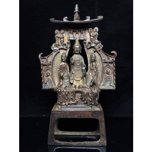 15"Chinese temple collection Old Bronze Cinnabar Lacquer Northern Wei Buddha Sakyamuni 5 Buddha statues Ornaments Town House