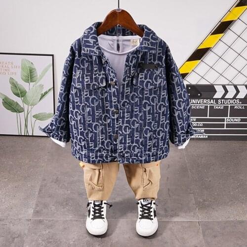 Toddler Boys Clothing Set Autumn Children boys Denim Jacket + T-Shirt + Cargo Pants 3pcs Clothes Sets Baby Boy Clothes Suits