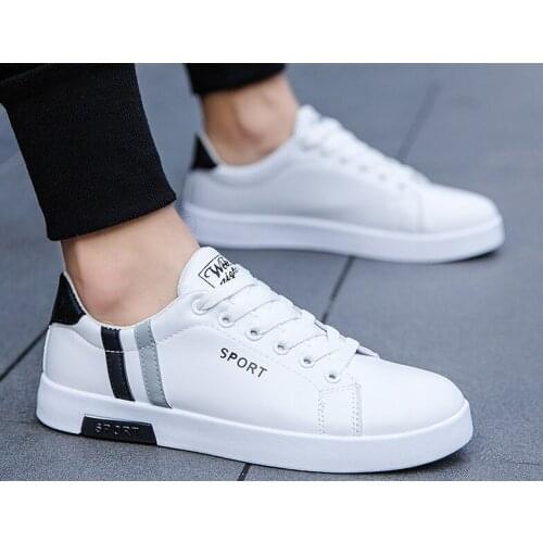 2020 Hot Men white Sneakers Man Casual Shoes Breathable Leather Sports Running Mens Sneaker Handsome Basic Walking Shoes