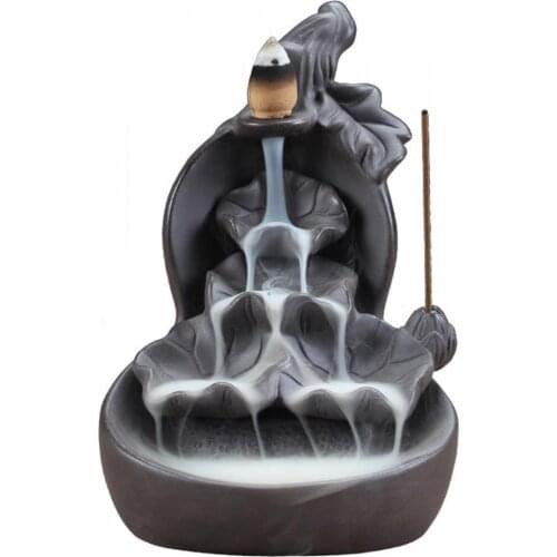 Lotus Smoke Waterfall Incense Burner Purple Sand Backflow Incense Tower Cone Sticks Holder Buddah Censer With Gift Box