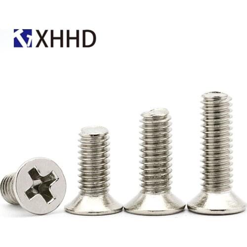 M2 M2.5 M3 M3.5 M4 Steel Nickel Plated Phillips Cross Recessed Flat Head Machine Screw Metric Thread Countersunk Bolt Iron