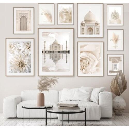 Islamic Mosque Religion Building Flowers Wall Art Canvas Painting Nordic Posters And Prints Wall Pictures For Living Room Decor