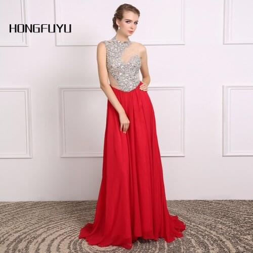 100% Real Sample Beauty A Line Chiffon Beads Long Evening Dresses 2017 High Neck Sleeveless Floor Length Evening Dress DG1A94