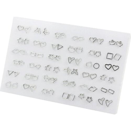 36Pairs Randomly Mixed Silver Color Women Butterfly Bowknot Flower Heart Small Plastic Stud Earrings Sets For Girl Jewelry Party