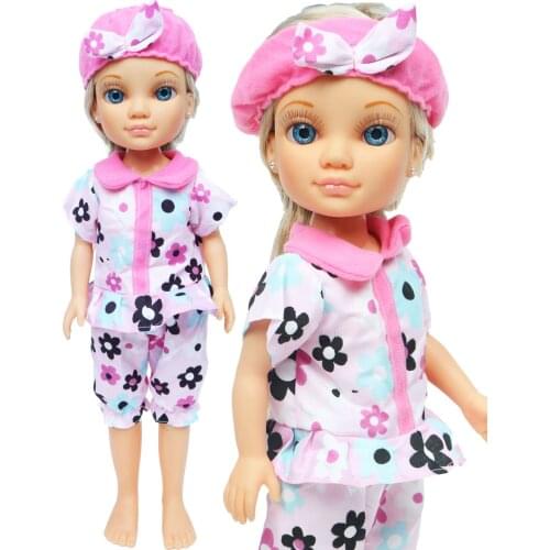 Handmade Doll Outfit Cute Flower Pajamas Shirt + Pants + Hat Pink Casual Wear Clothes for Nancy Doll 17'' Accessories Kids Toy
