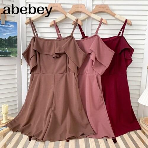 2021 New Summer Fashion versatile off shoulder sleeveless Rompers ruffles sling Rompers casual wide leg Rompers