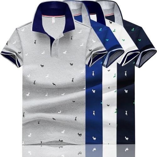 2021 Summer New Style Deer Print Top Quality Mens Polo Shirt Pique Cotton Short-Sleeved Casual Breathable Lapel Mens Shirt