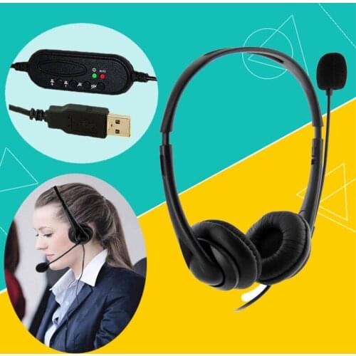 Pohiks Call Center Wired Headset With Microphone For PC Computer Laptop Earphone Accessories USB 2.0 Wired Headset Headphone